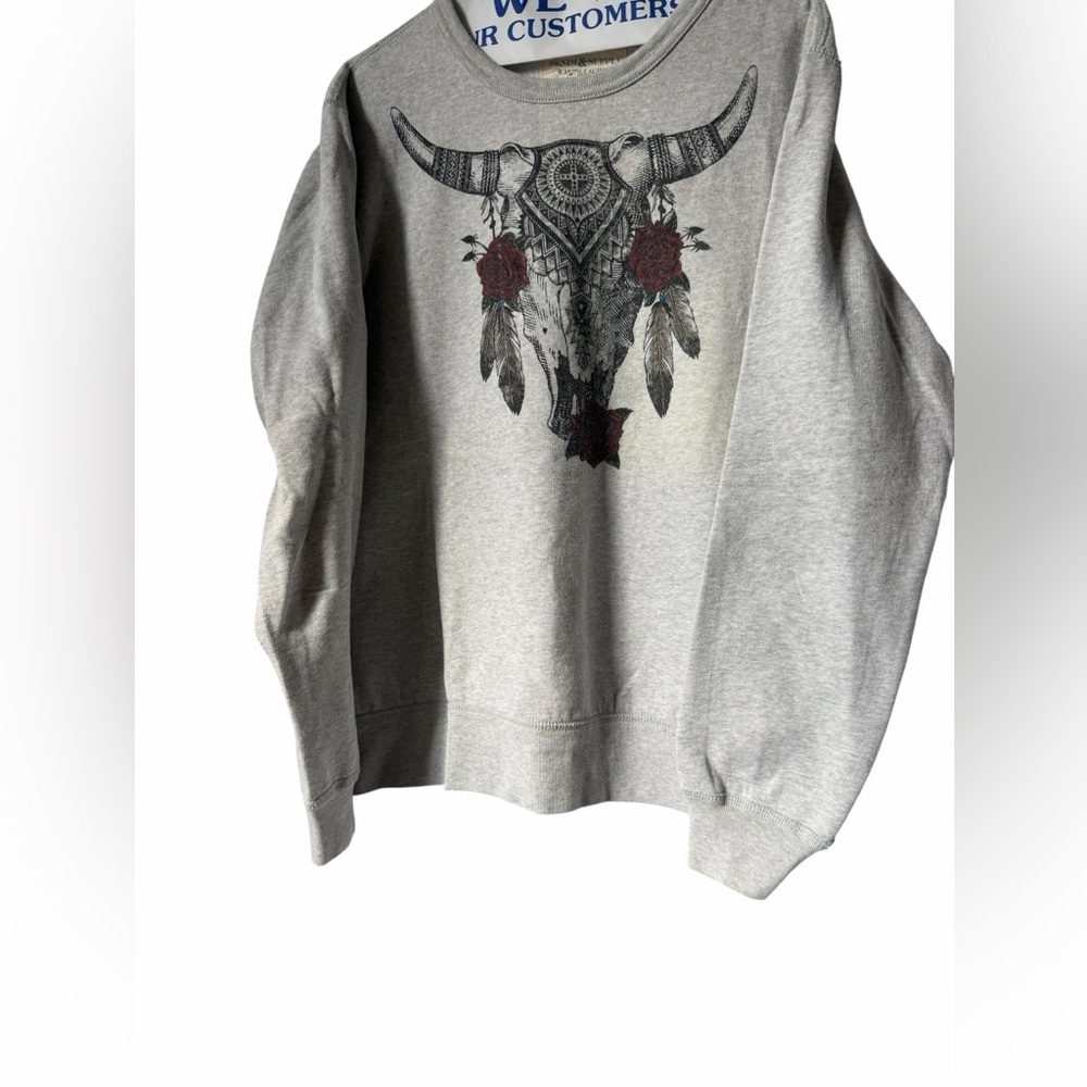 Denim & Supply Ralph Lauren Gray Crewneck Sweater with Dark Floral Skull Cotton - Picture 3 of 6